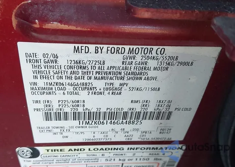 2006 Ford Freestyle Limited из США, поврежденный, VIN 1FMZK06146GA48825